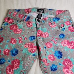 Celebrity Pink Floral Jeans with Pink and Blue Accents